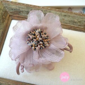 Handmade Rhinestone Beaded Flower Hair Claw Clip